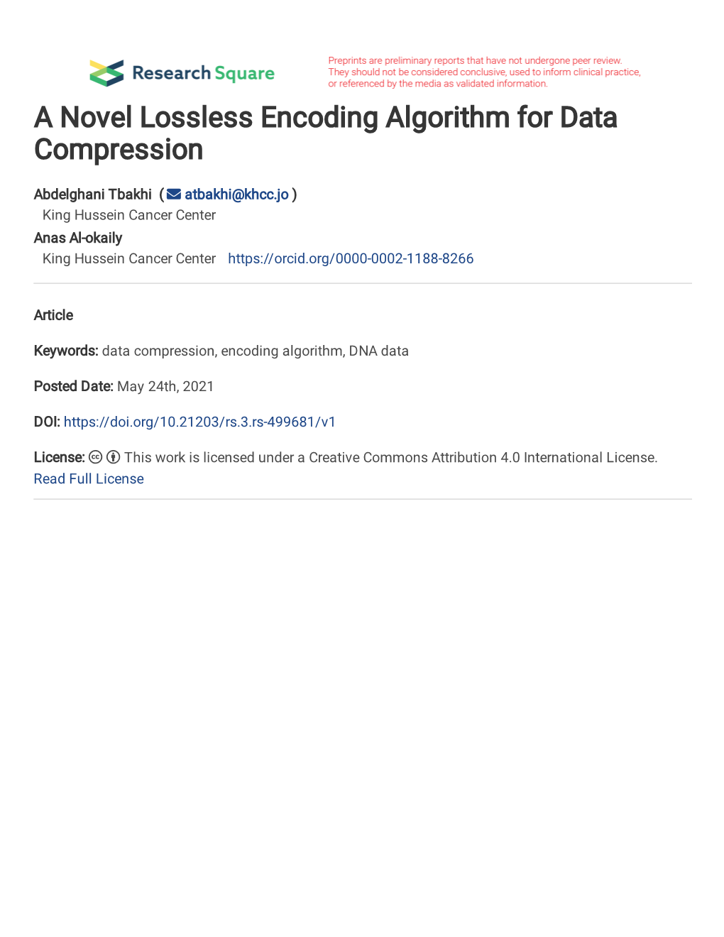 A Novel Lossless Encoding Algorithm for Data Compression