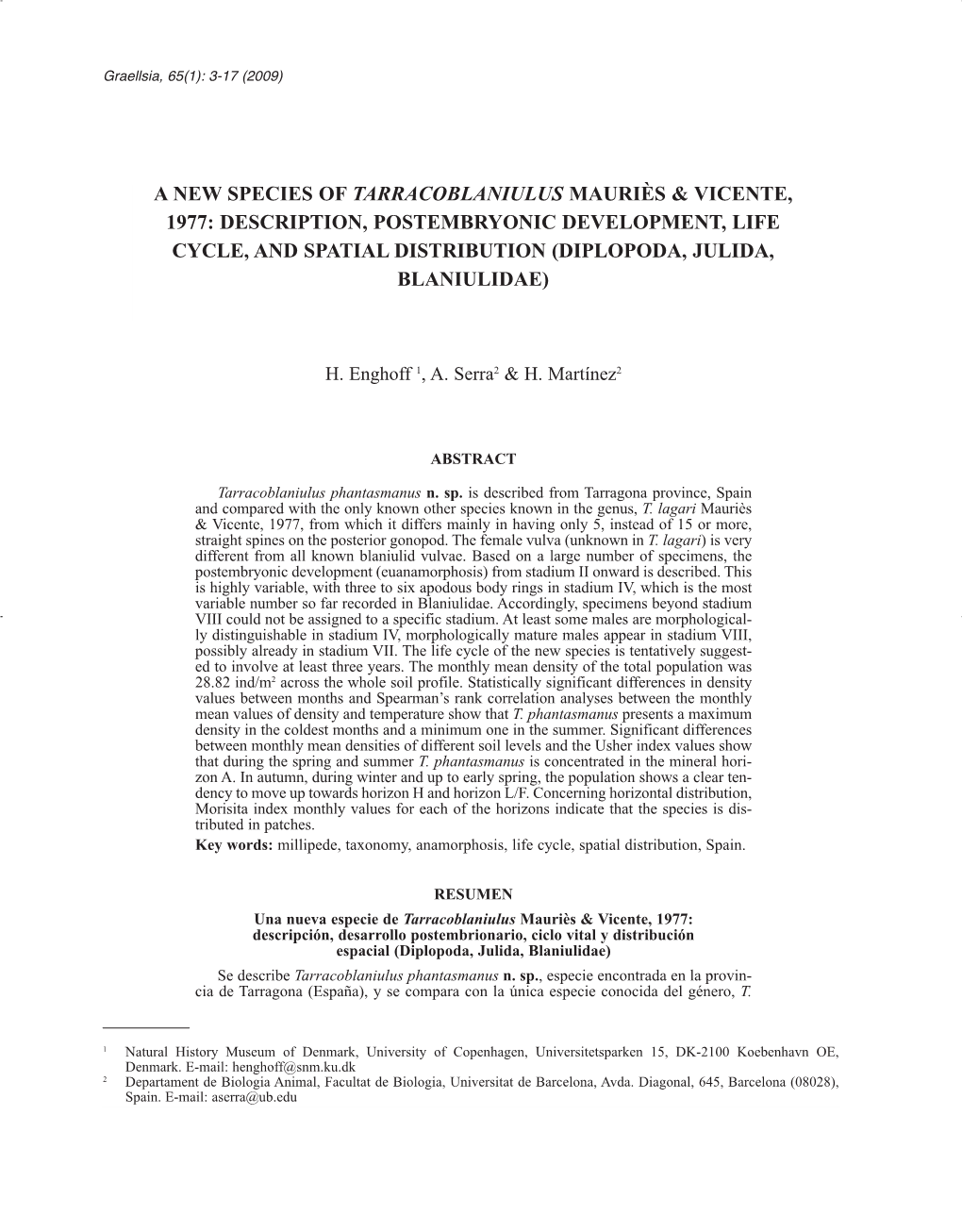 A New Species of Tarracoblaniulus Mauriès & Vicente, 1977