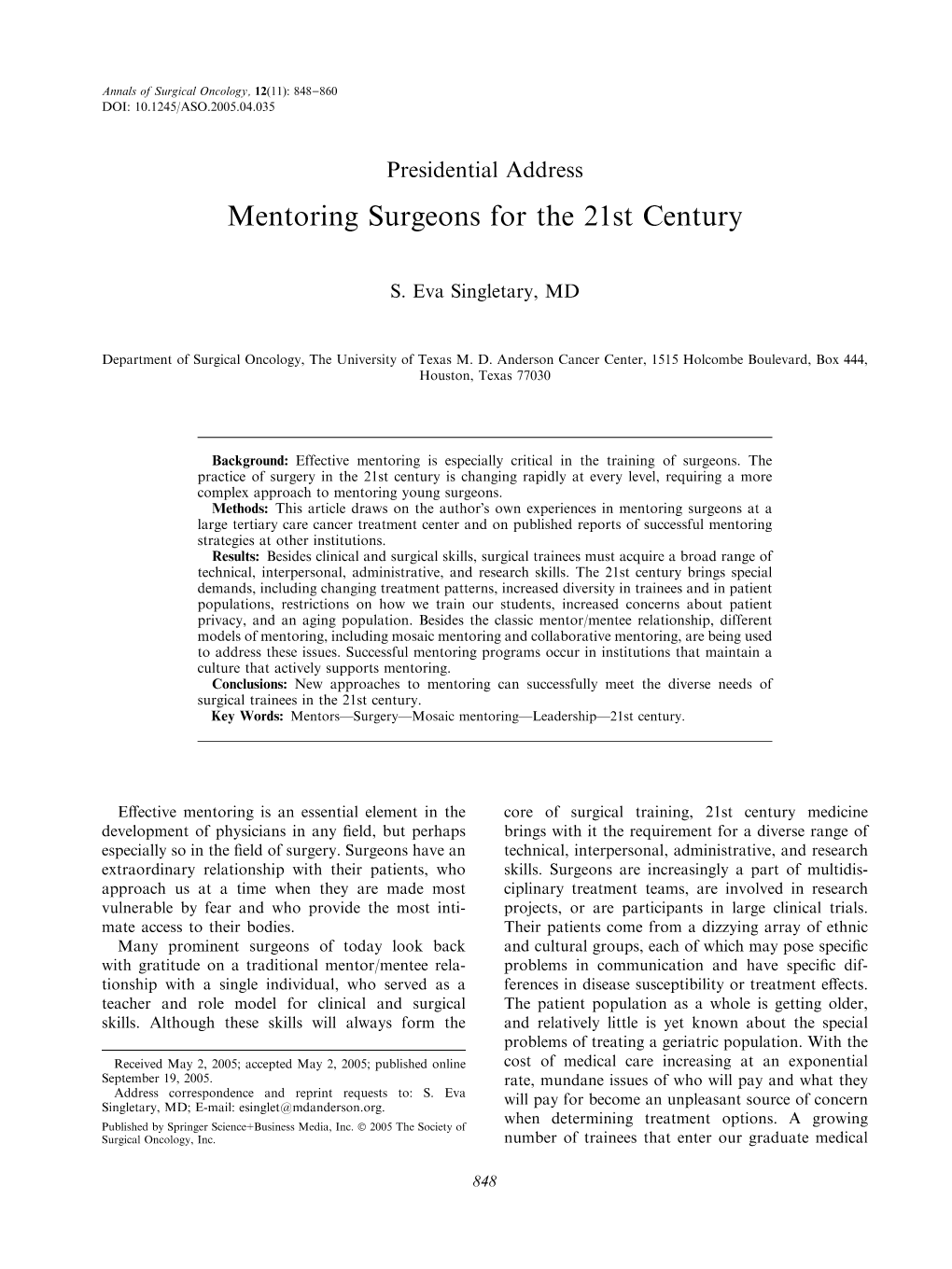 Mentoring Surgeons for the 21St Century