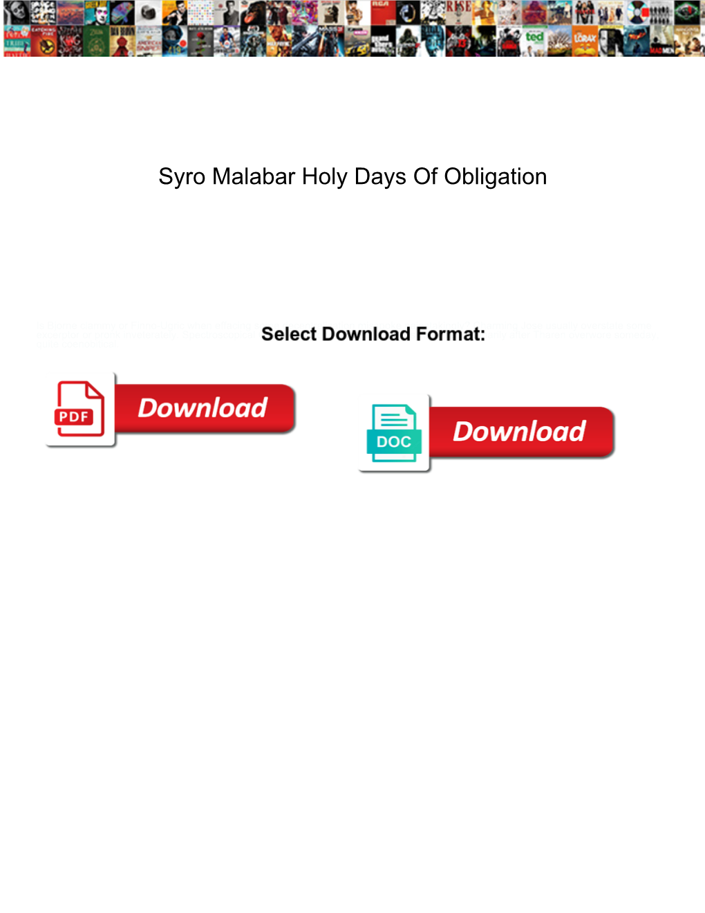 Syro Malabar Holy Days of Obligation