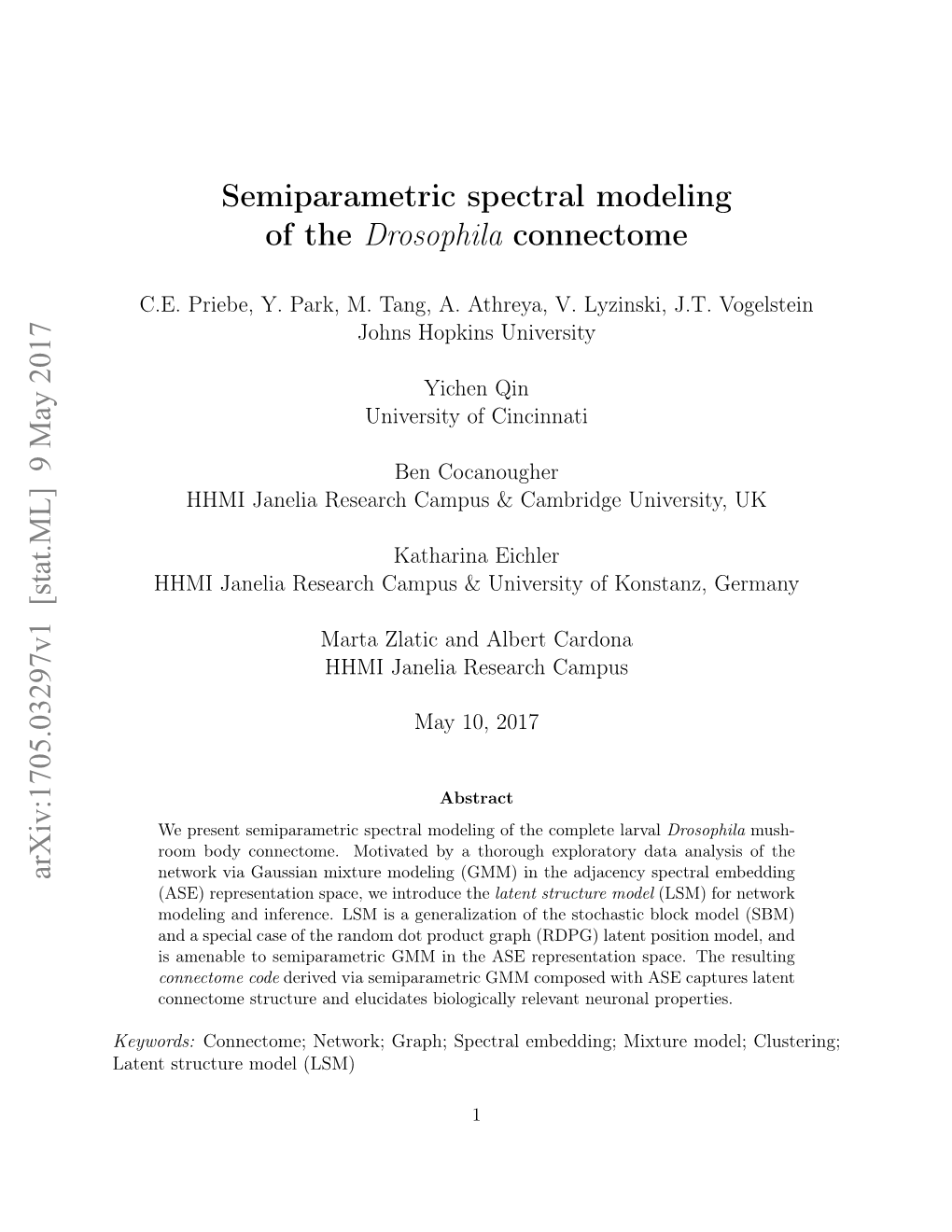 Semiparametric Spectral Modeling of the Drosophila Connectome Arxiv