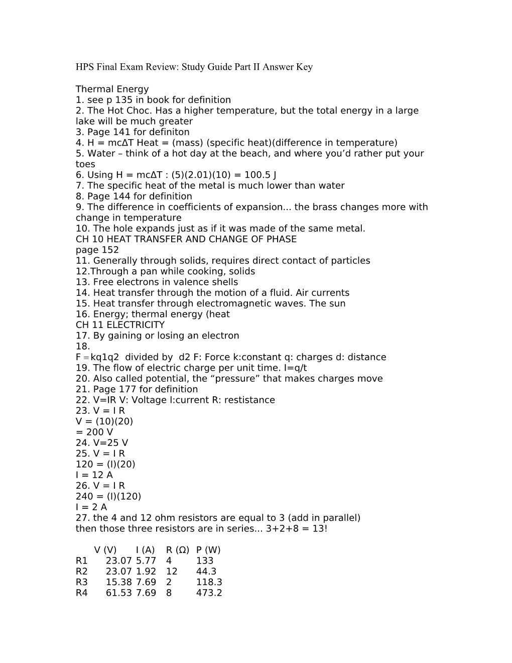 HPS Final Exam Review: Study Guide Part II Answer Key