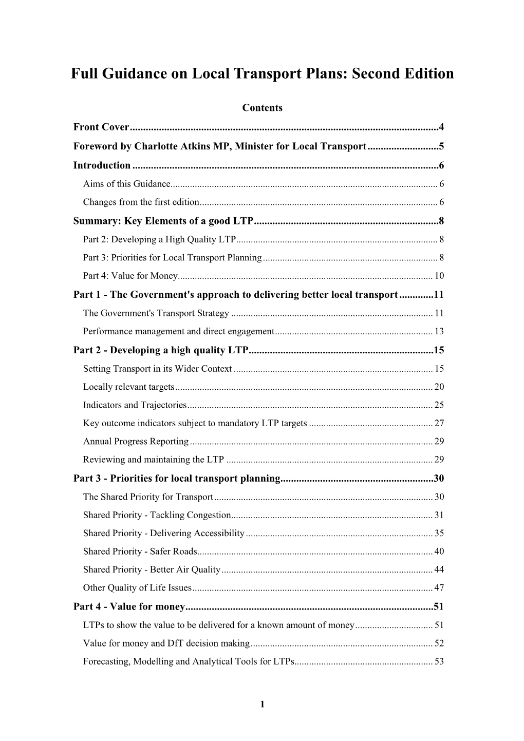 Full Guidance on Local Transport Plans: Second Edition