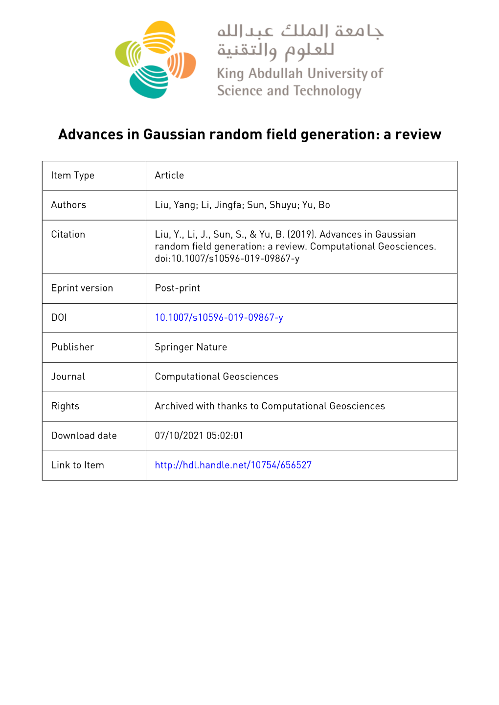 Advances in Gaussian Random Field Generation: a Review
