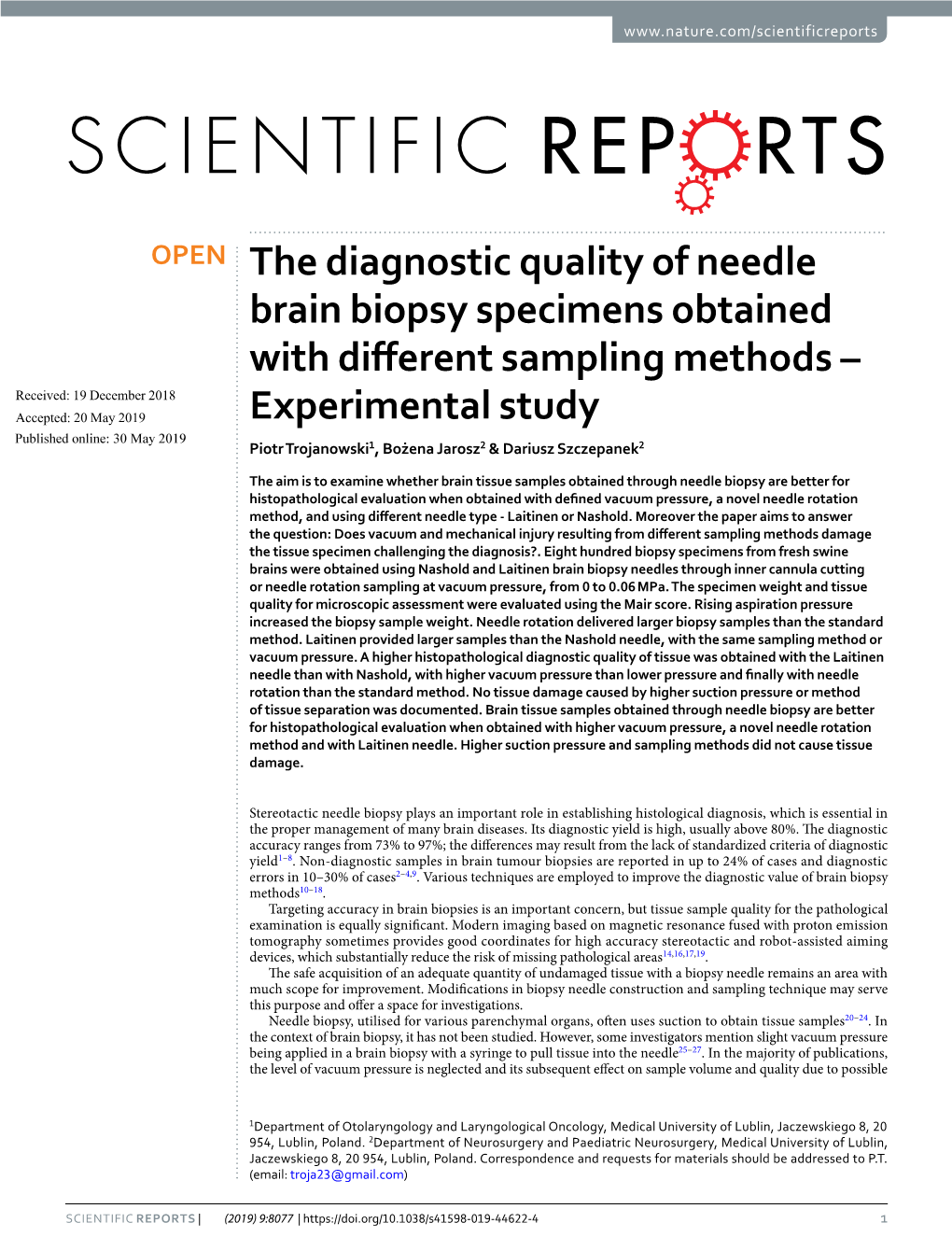 The Diagnostic Quality of Needle Brain Biopsy Specimens