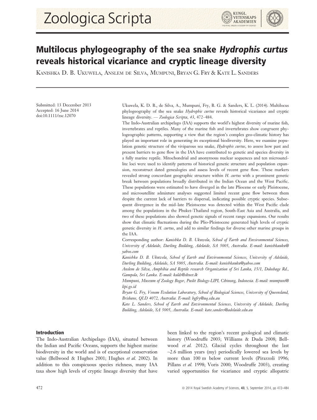 Multilocus Phylogeography of the Sea Snake Hydrophis Curtus Reveals Historical Vicariance and Cryptic Lineage Diversity