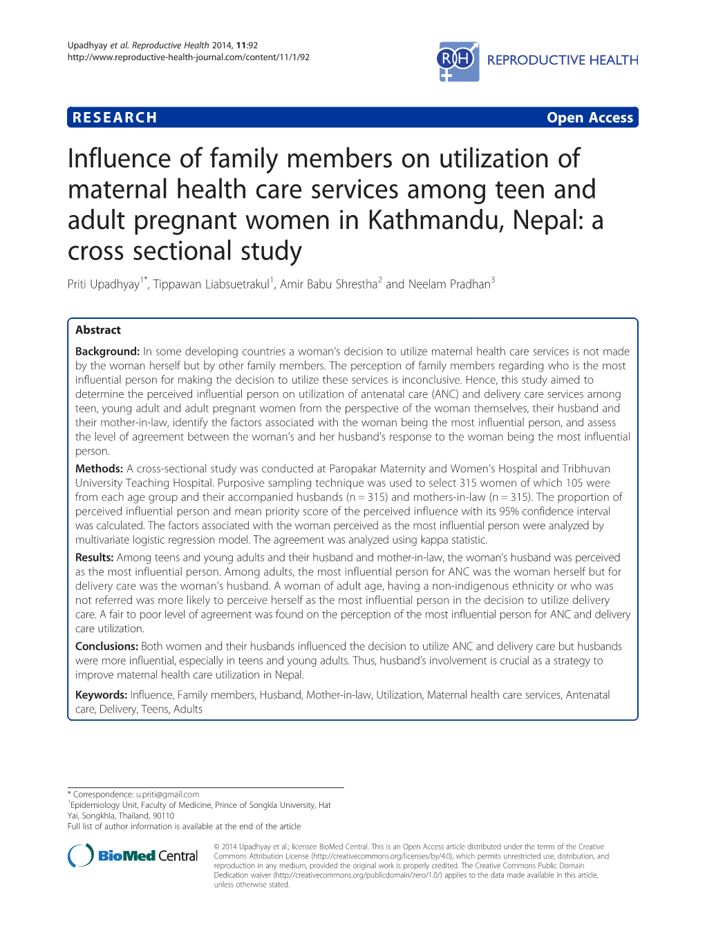 Influence of Family Members on Utilization of Maternal Health Care