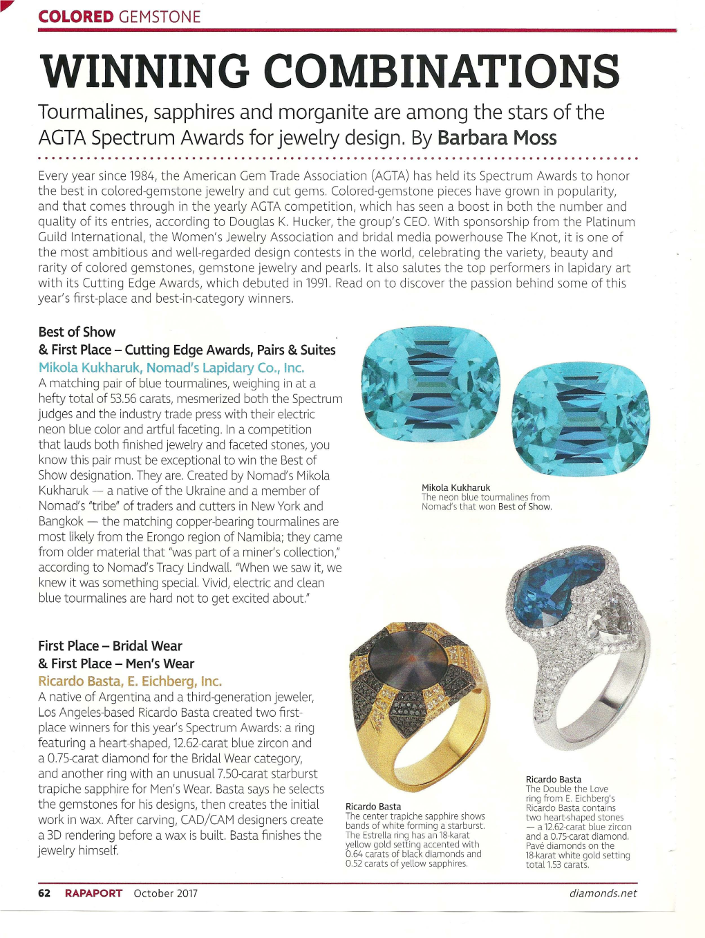 WINNING COMBINATIONS Tourmalines, Sapphires and Morganite Are Among the Stars of the AGTA Spectrum Awards for Jewelry Design .By Barbara Moss