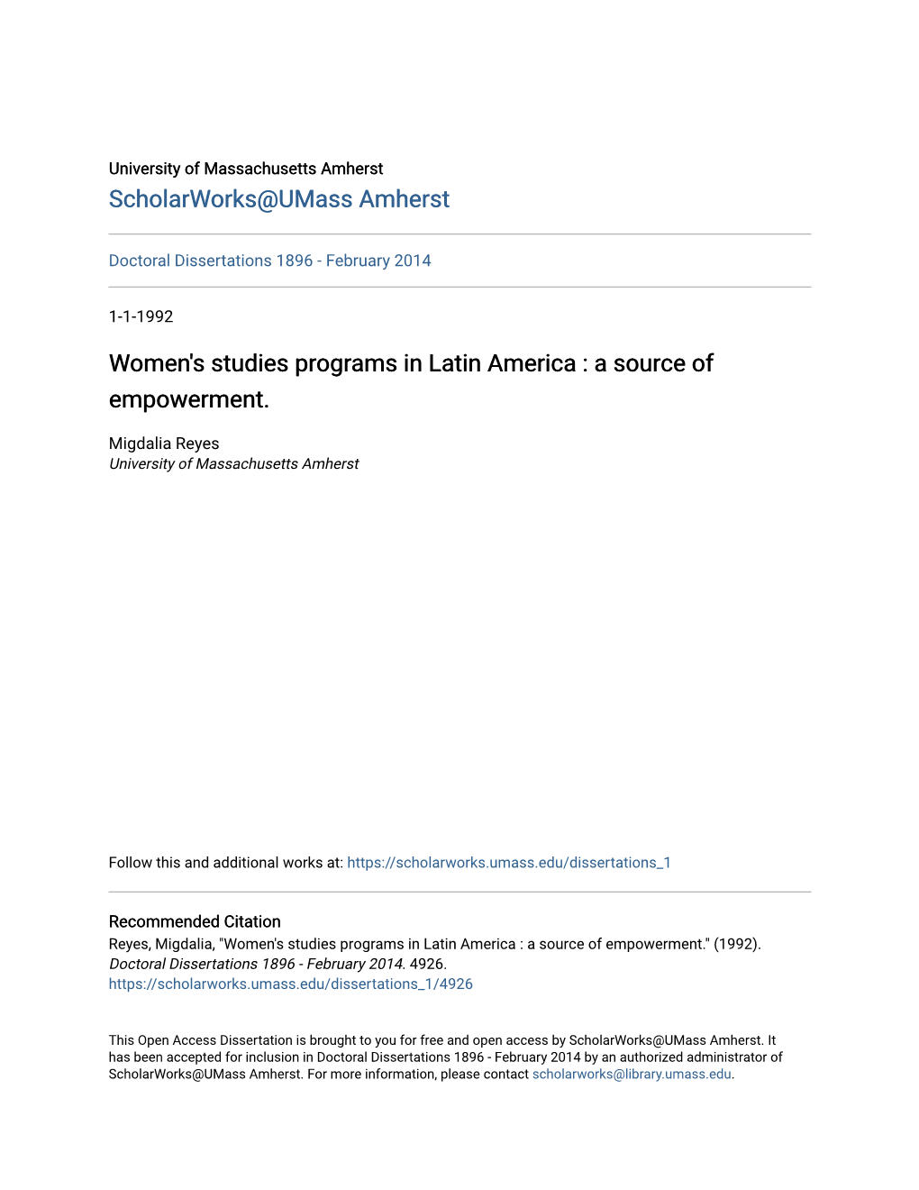 Women's Studies Programs in Latin America : a Source of Empowerment