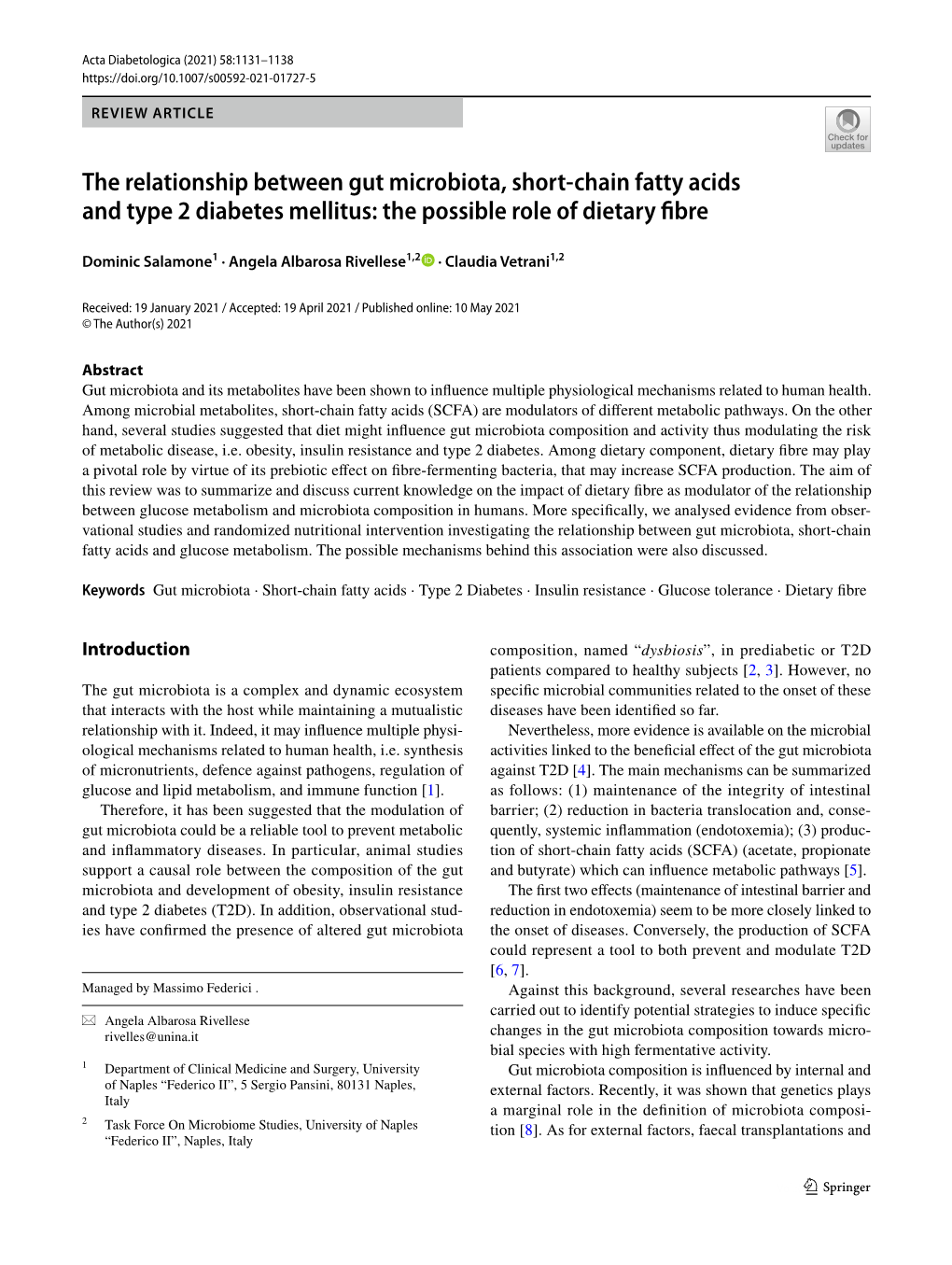 The Relationship Between Gut Microbiota, Short-Chain Fatty Acids and Glucose Metabolism