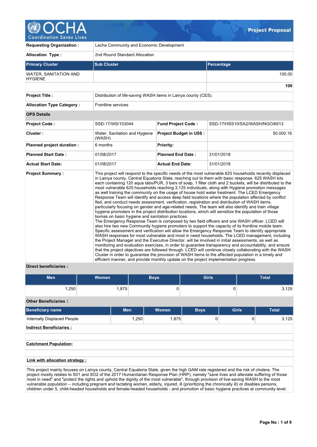 2Nd Round Standard Allocation Direct Benef