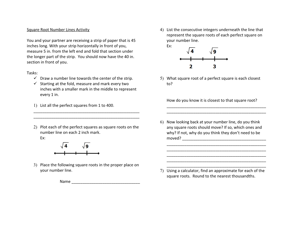 Square Root Number Lines Activity