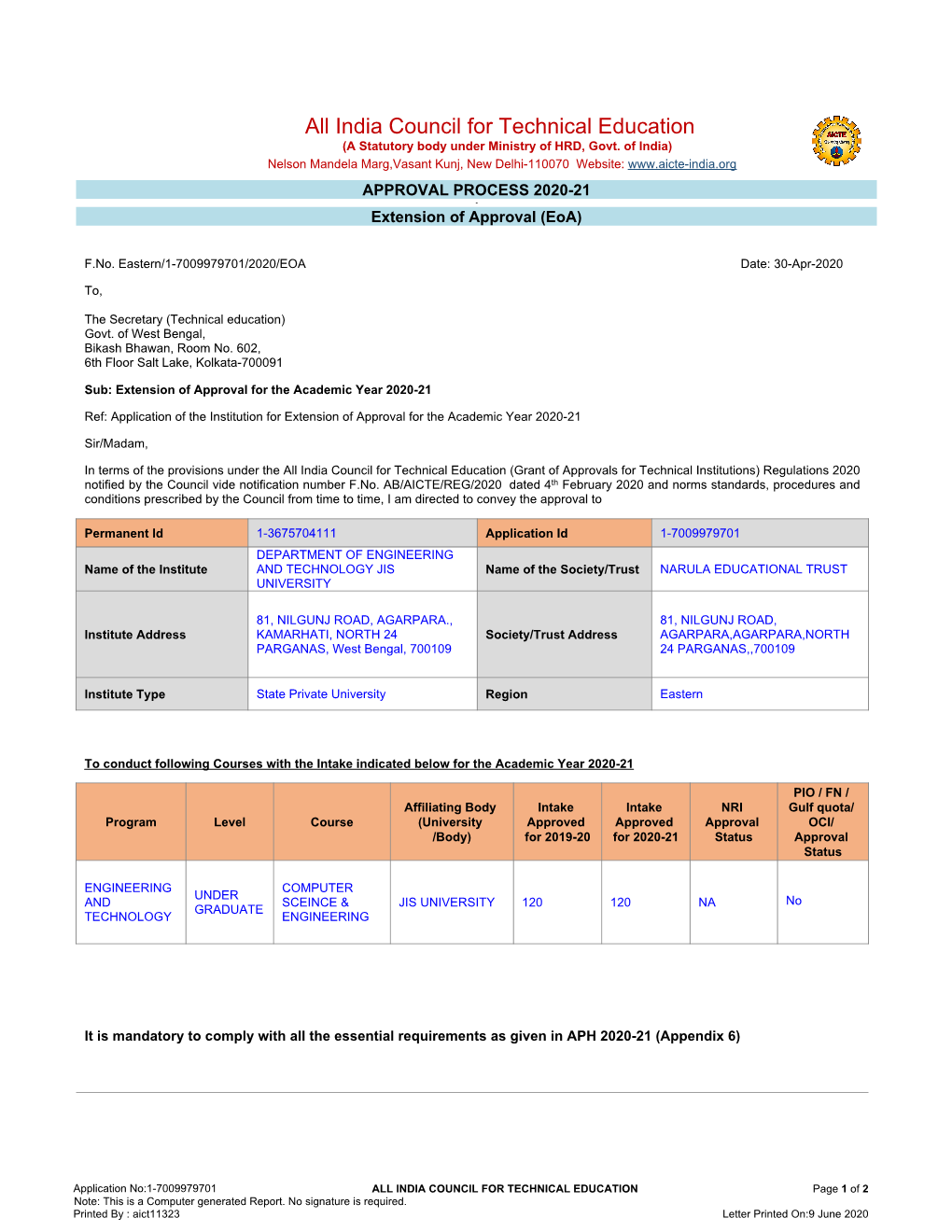 All India Council for Technical Education (A Statutory Body Under Ministry of HRD, Govt