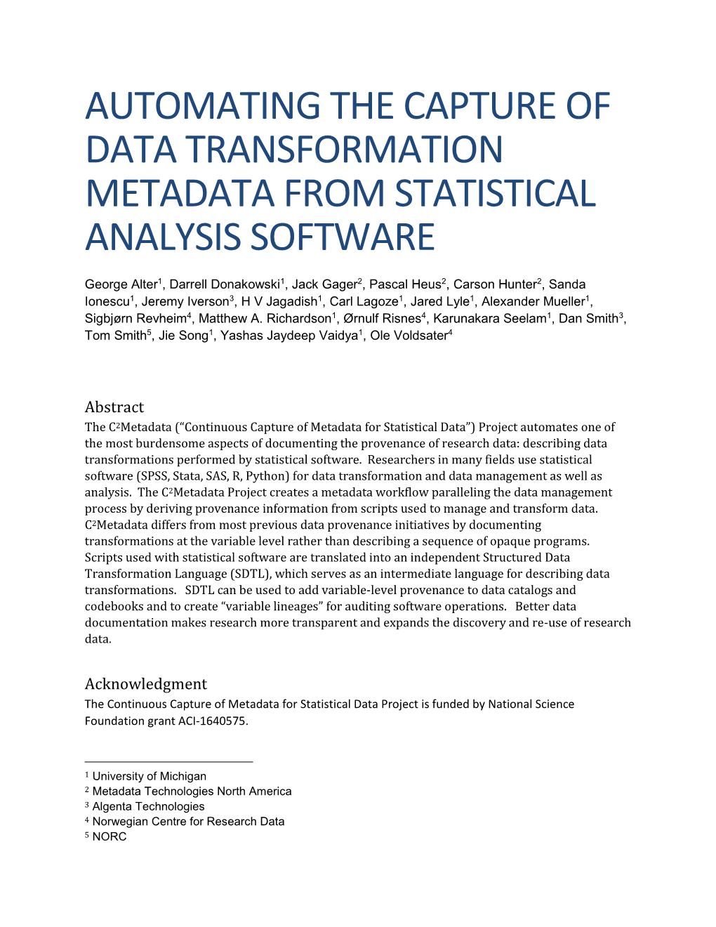 Automating the Capture of Data Transformation Metadata from Statistical Analysis Software