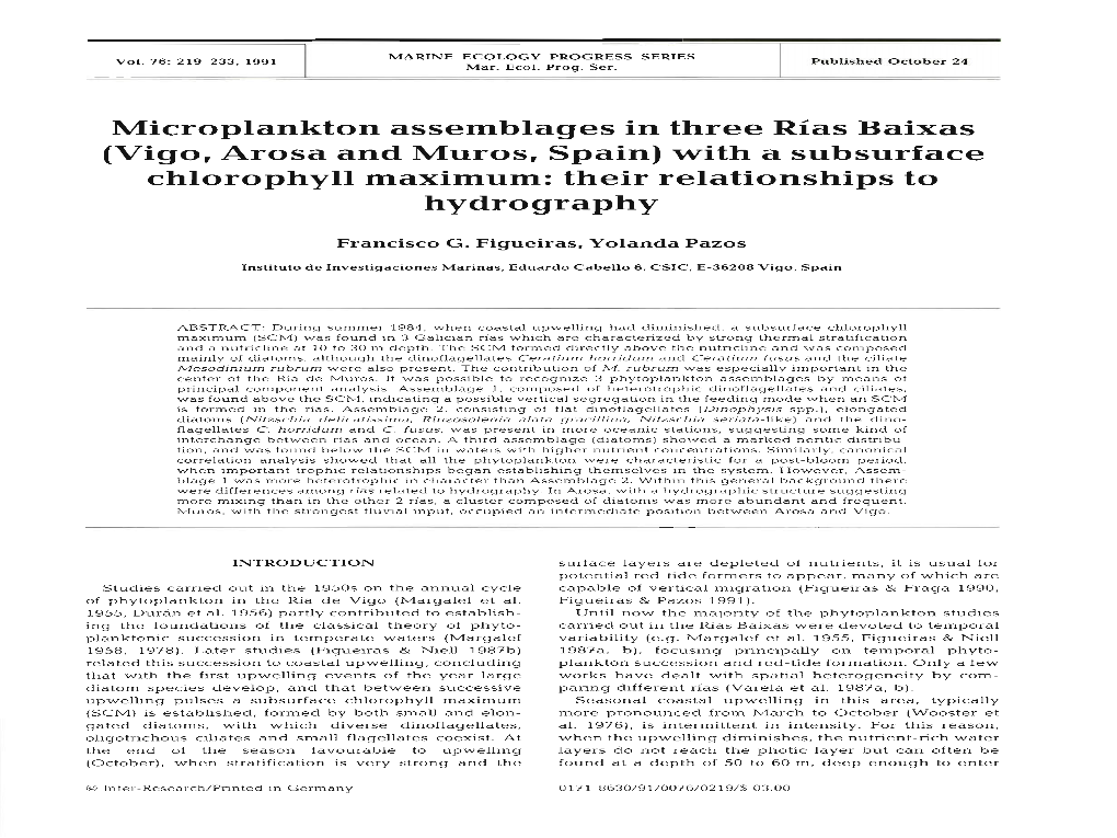 Microplankton Assemblages in Three Rias Baixas (Vigo, Arosa and Muros, Spain) with a Subsurface Chlorophyll Maximum: Their Relationships to Hydrography