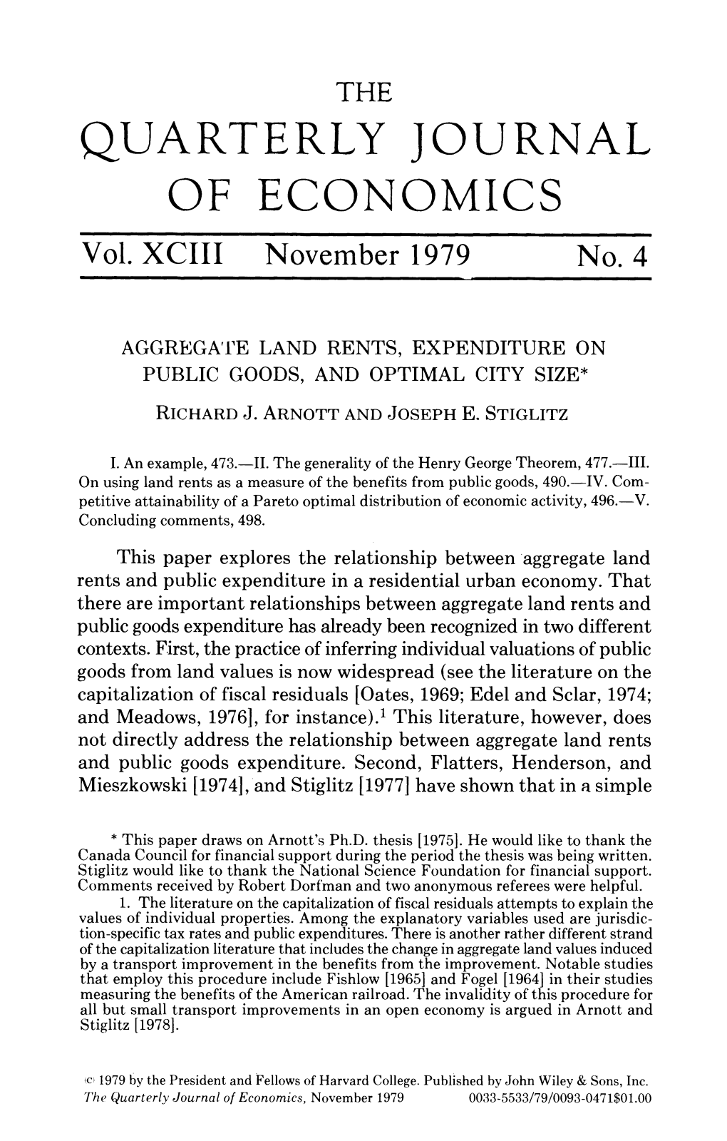 Aggregate Land Rents, Expenditure on Public Goods, and Optimal City Size*
