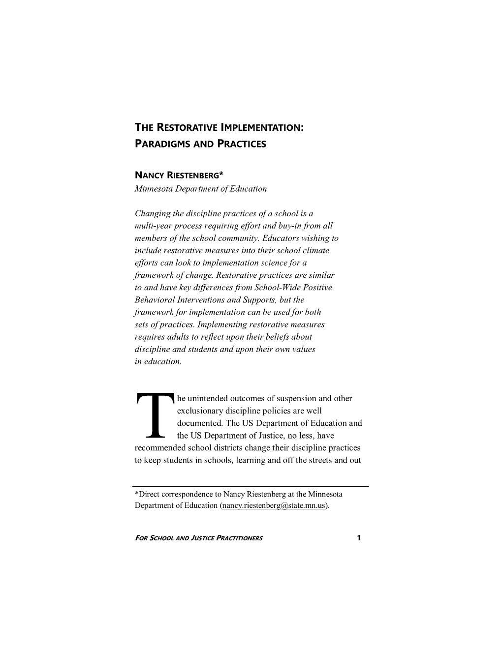 The Restorative Implementation: Paradigms and Practices