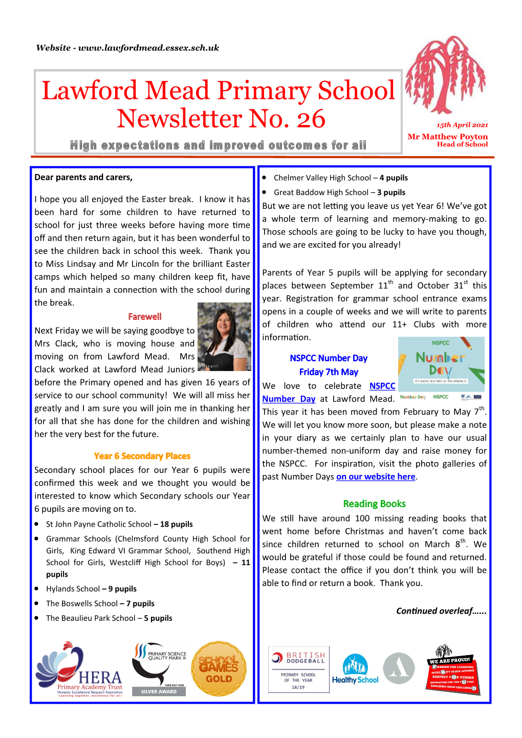 Lawford Mead Primary School Newsletter No. 26