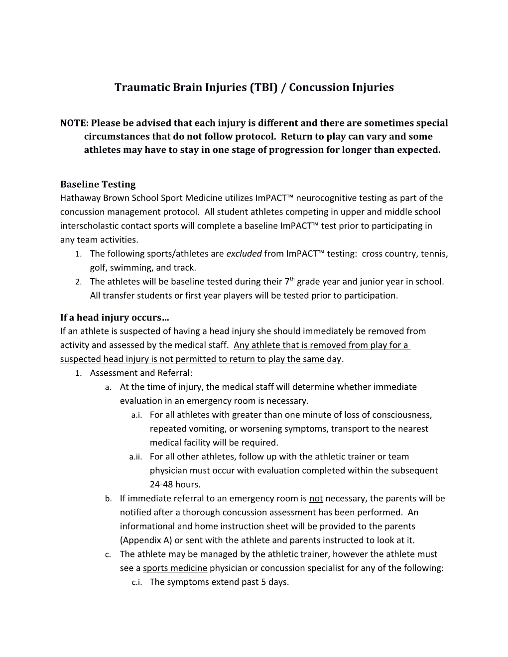 Traumatic Brain Injuries (TBI) / Concussion Injuries