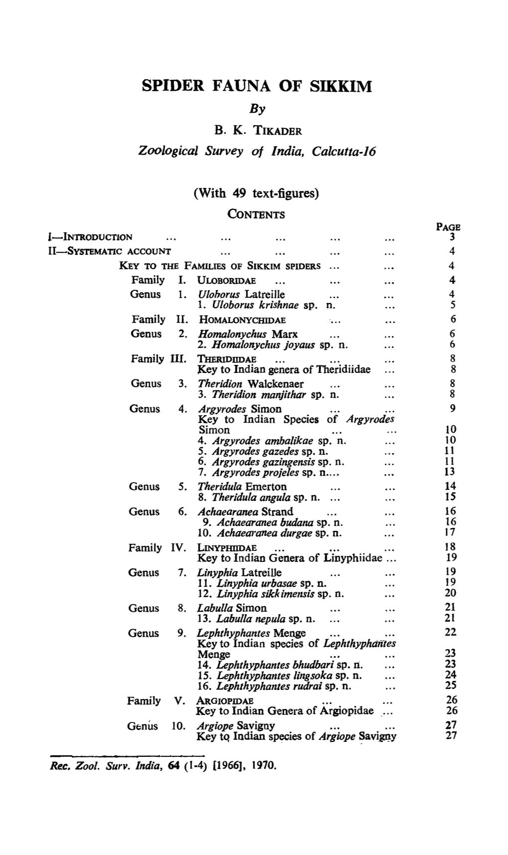 SPIDER FAUNA of SIKKIM By