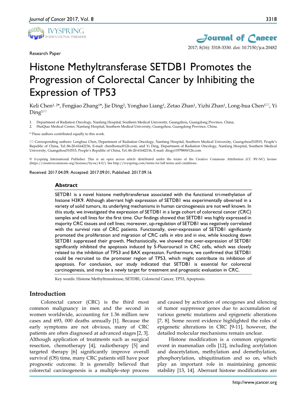 Histone Methyltransferase SETDB1 Promotes the Progression Of