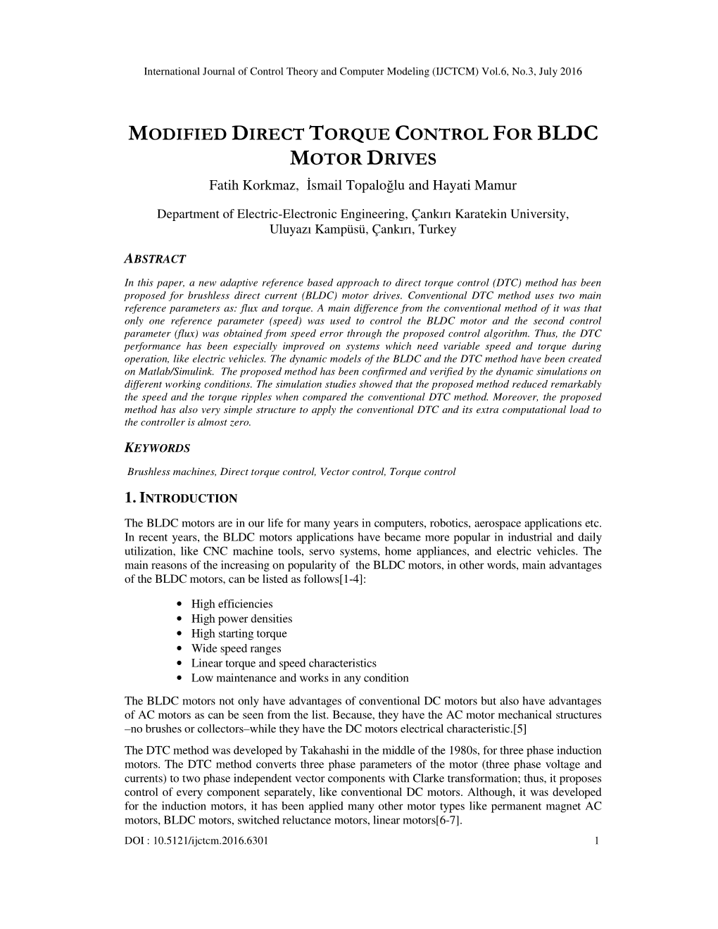 Modified Direct Torque Control for Bldc Motor Drives