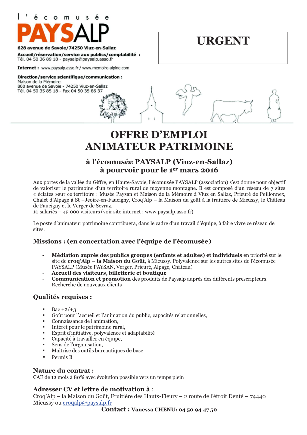 Offres Emplois Ecomusée PAYSALP