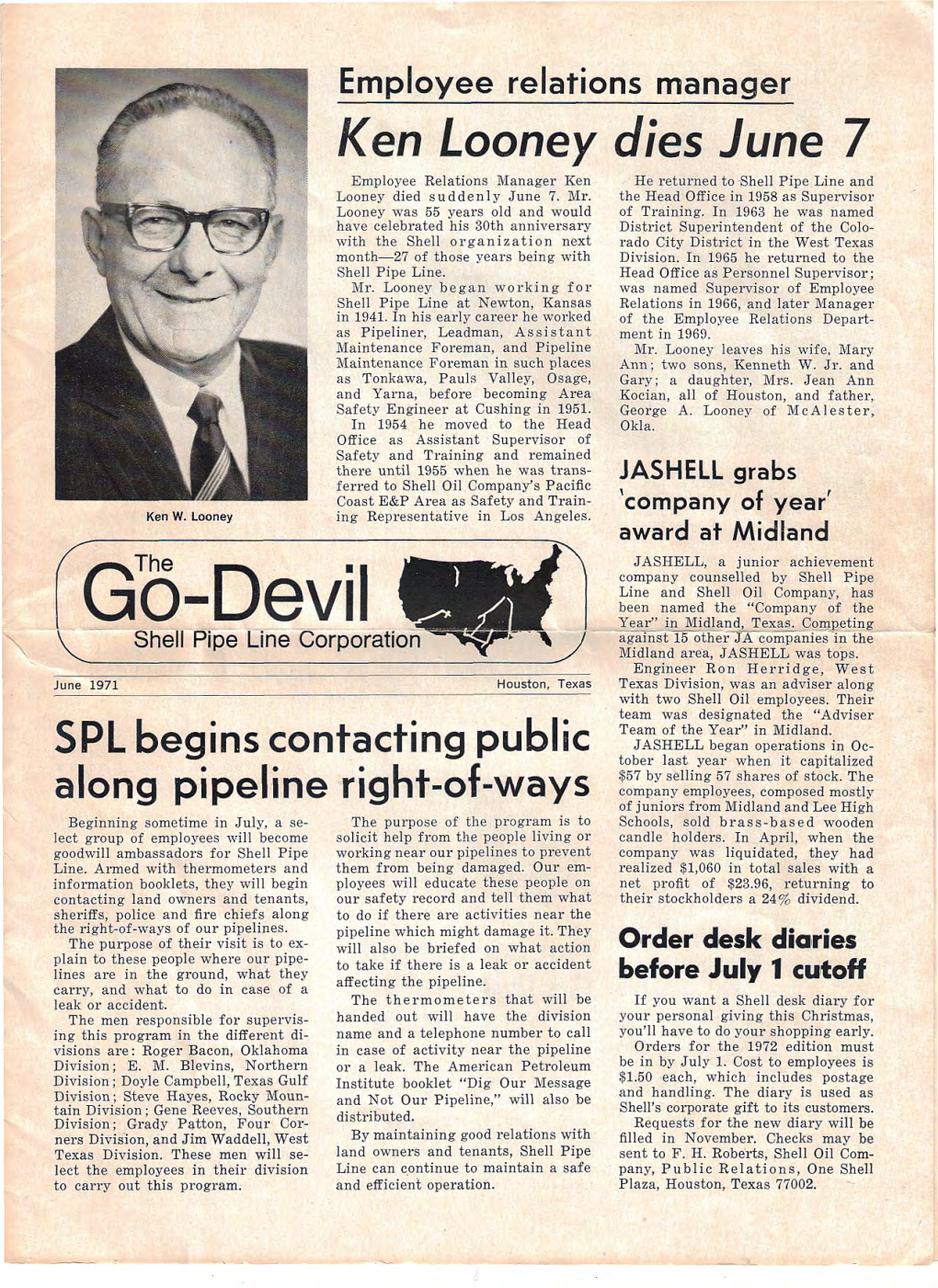 Go-Devil Year" in Midland, Texas^ Competing Shell Pipe Line Corporation Against 15 Other JA Companies in the Midland Area, JASHELL Was Tops