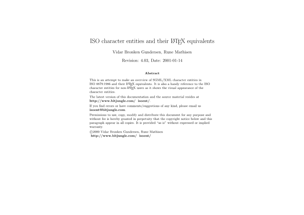 ISO Character Entities and Their LATEX Equivalents