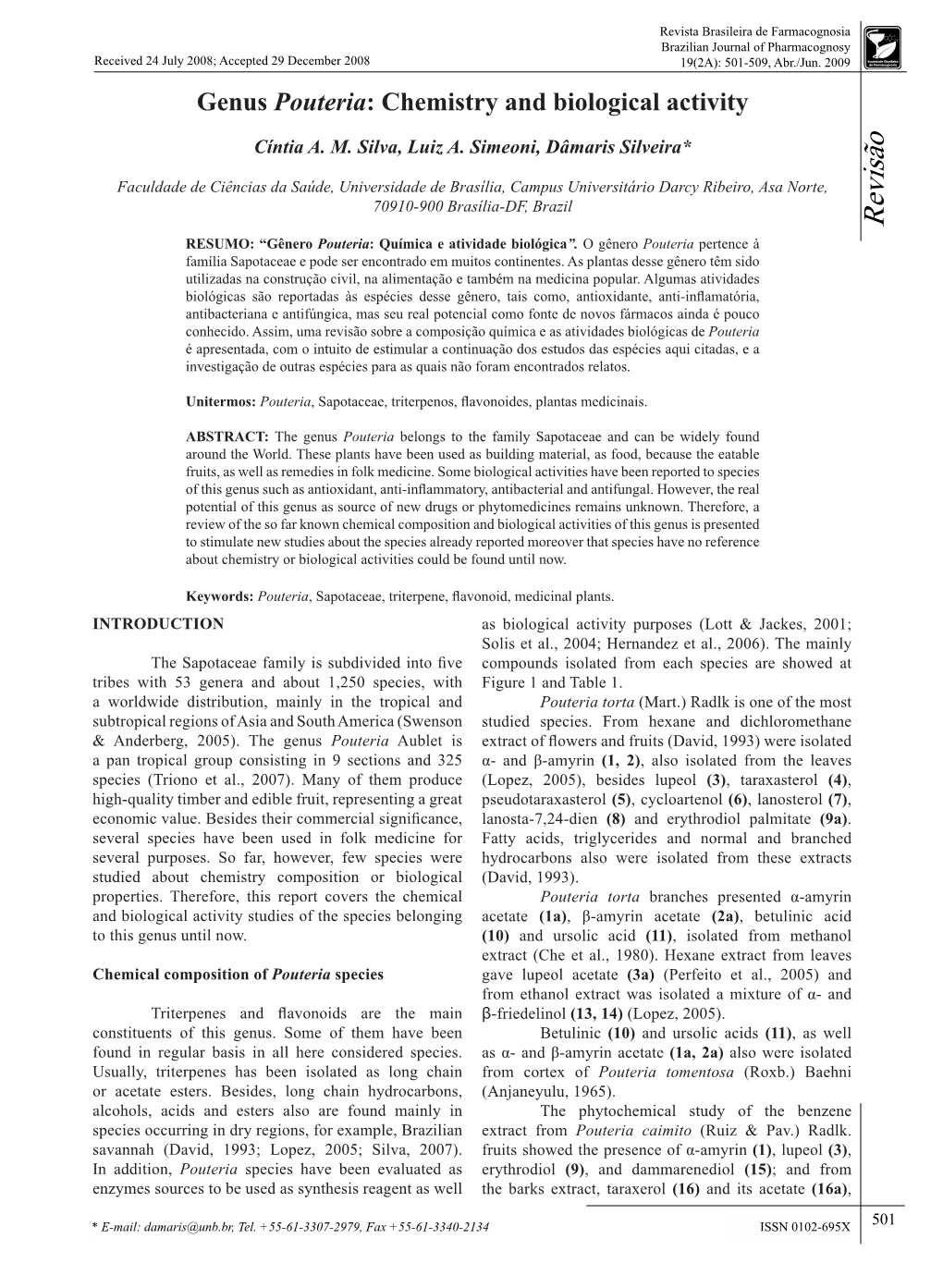 Genus Pouteria: Chemistry and Biological Activity