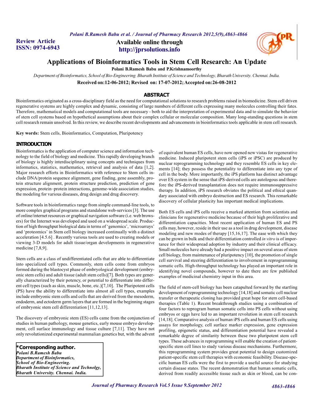 Applications of Bioinformatics Tools in Stem Cell Research