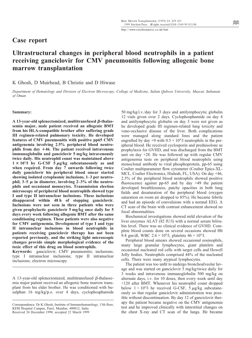 Case Report Ultrastructural Changes in Peripheral Blood Neutrophils in A