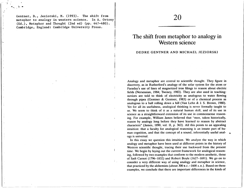 The Shift from Metaphor to Analogy in Western Science