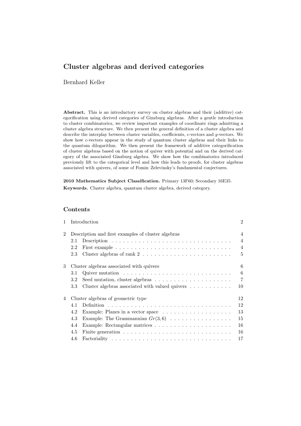 Cluster Algebras and Derived Categories