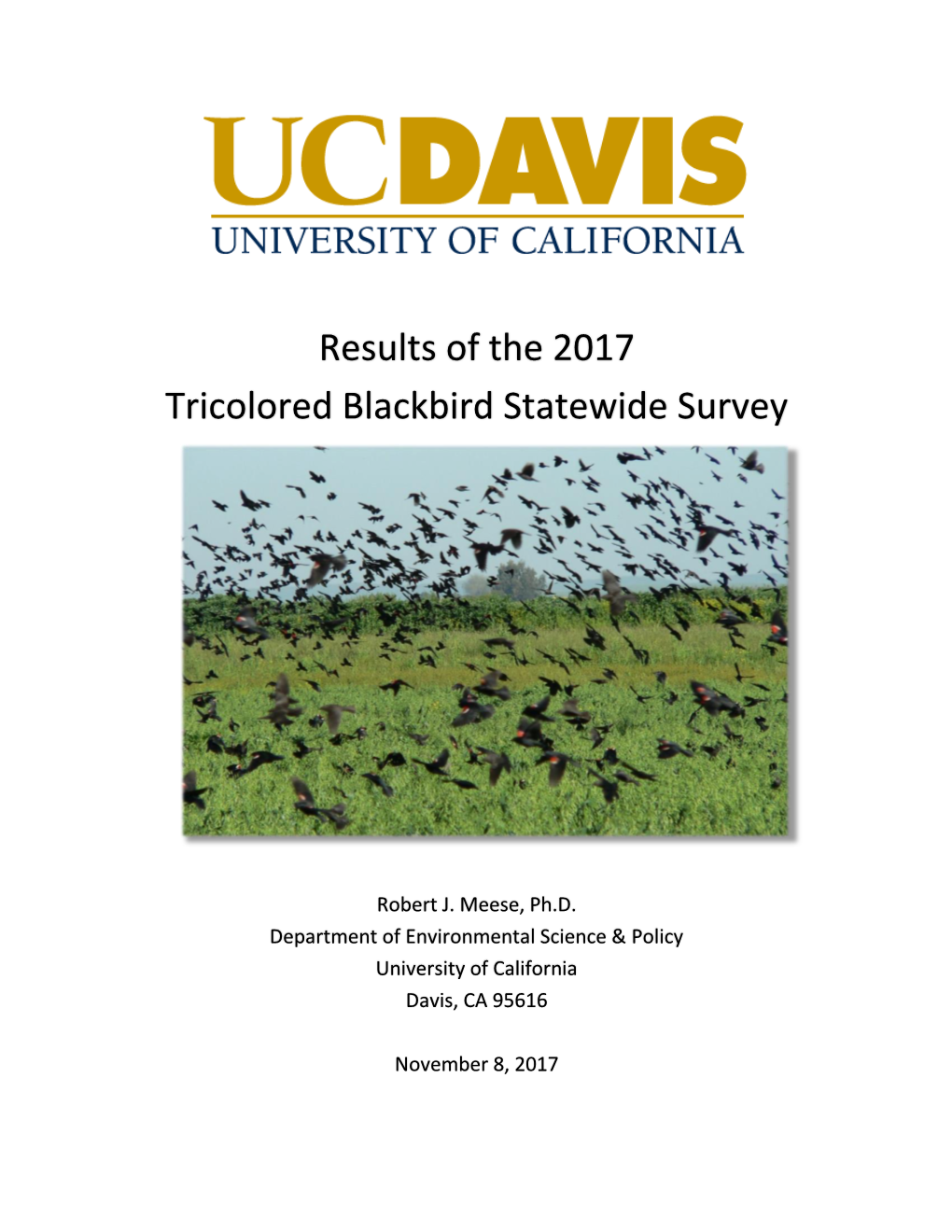 Results of the 2017 Tricolored Blackbird Statewide Survey