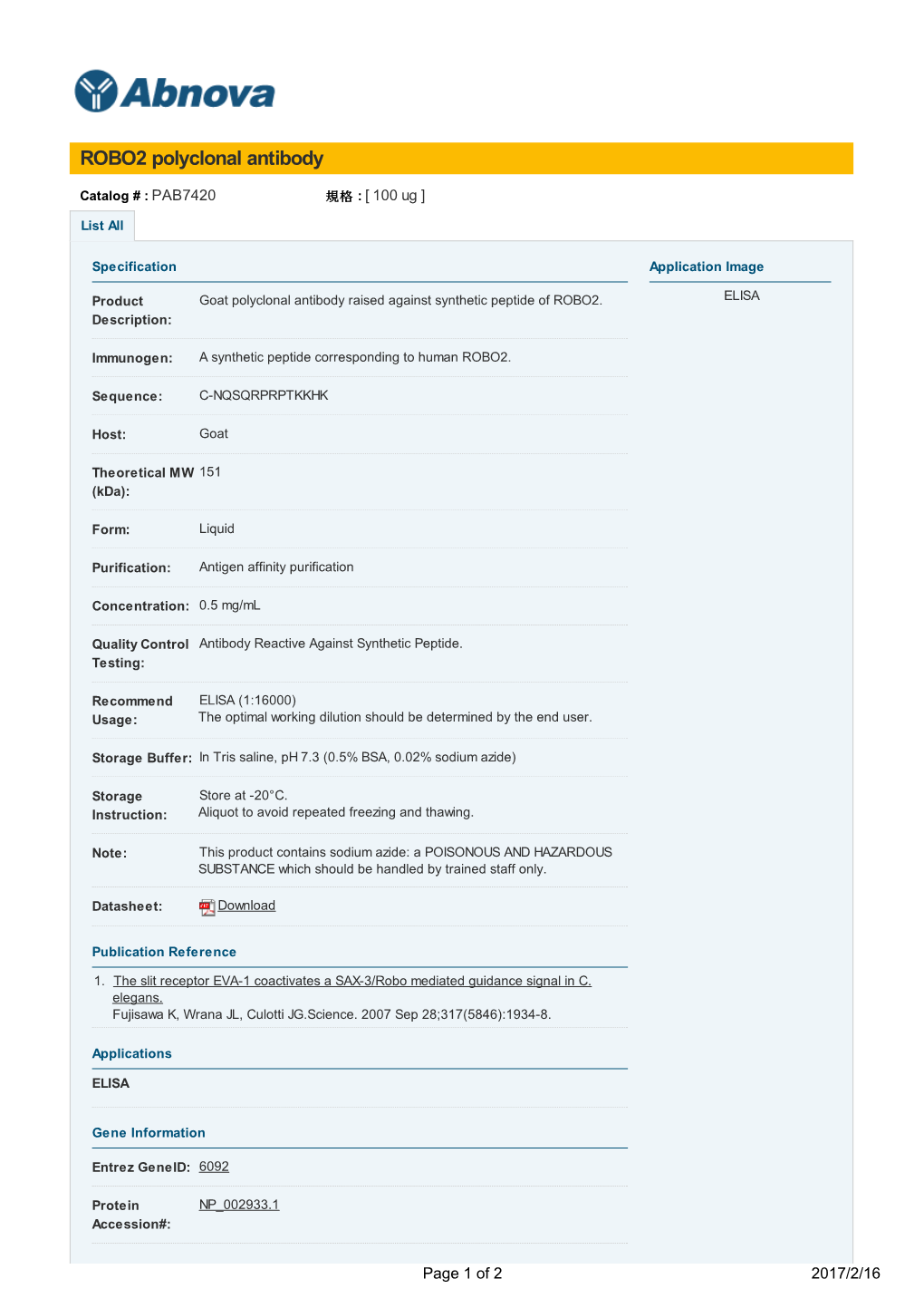 ROBO2 Polyclonal Antibody