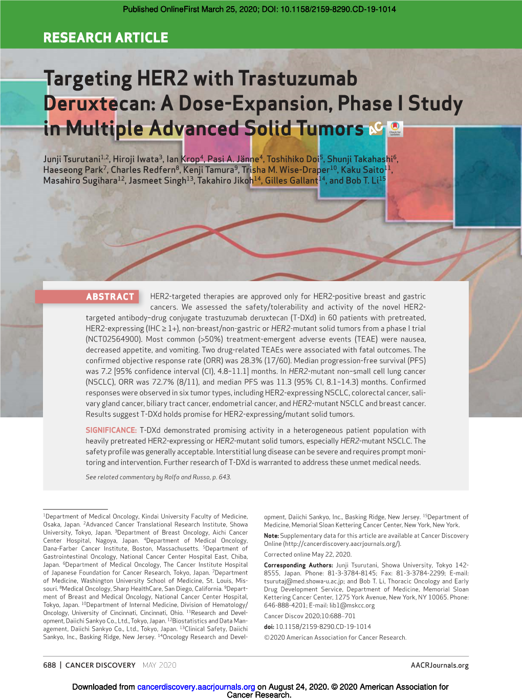 Targeting HER2 with Trastuzumab Deruxtecan: a Dose-Expansion, Phase I Study in Multiple Advanced Solid Tumors