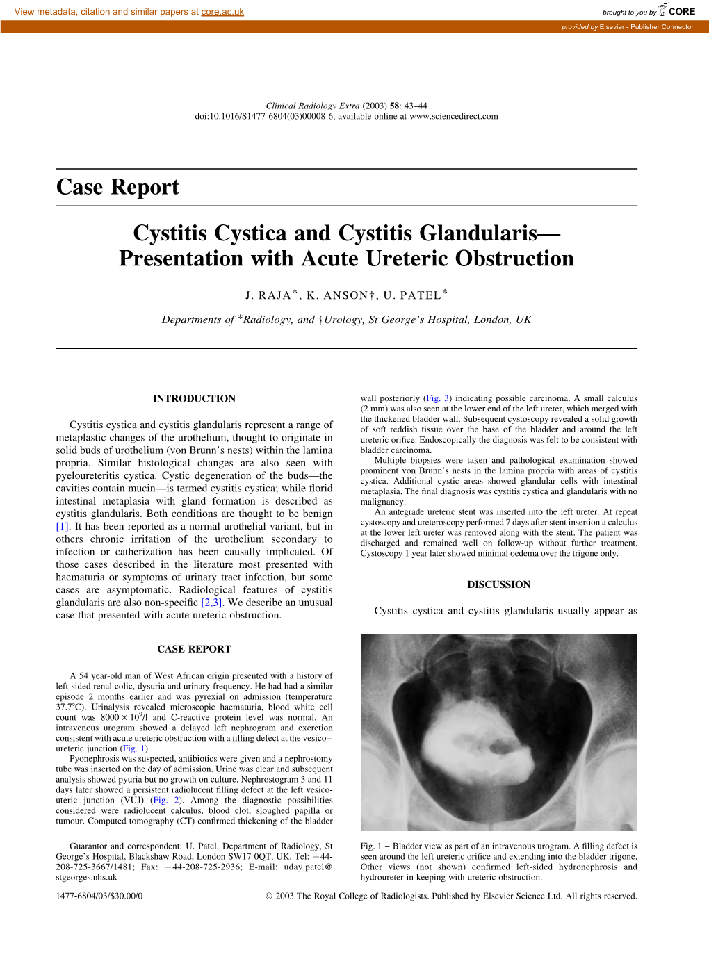 Case Report Cystitis Cystica and Cystitis Glandularis