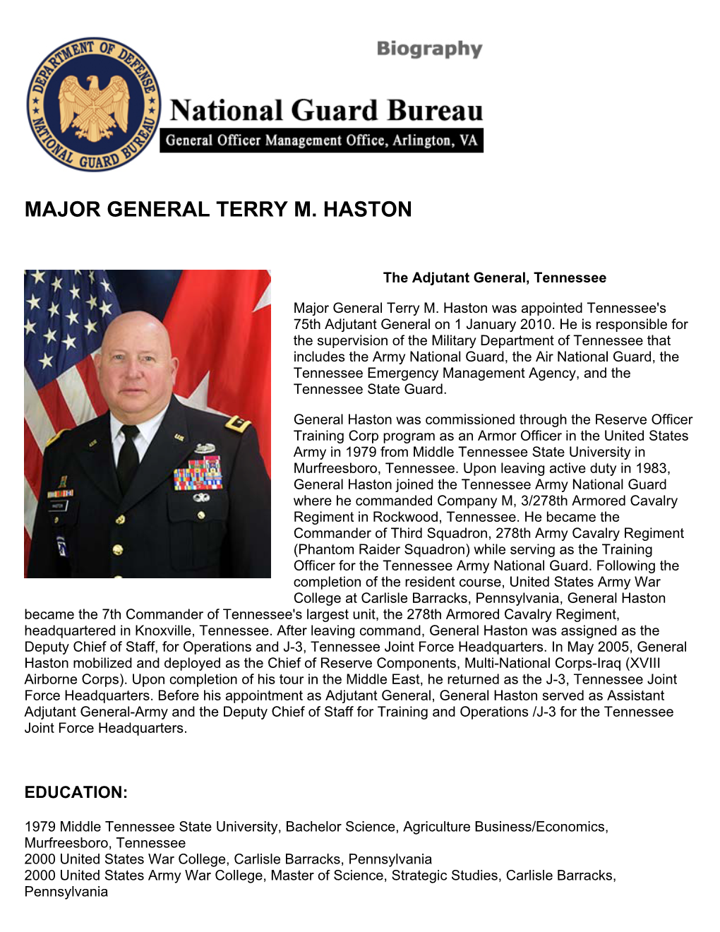 Major General Terry M. Haston