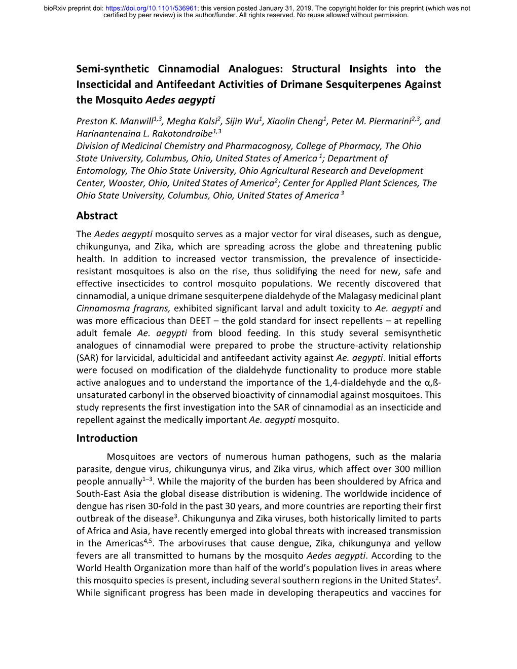 Semi-Synthetic Cinnamodial Analogues: Structural Insights Into the Insecticidal and Antifeedant Activities of Drimane Sesquiterp