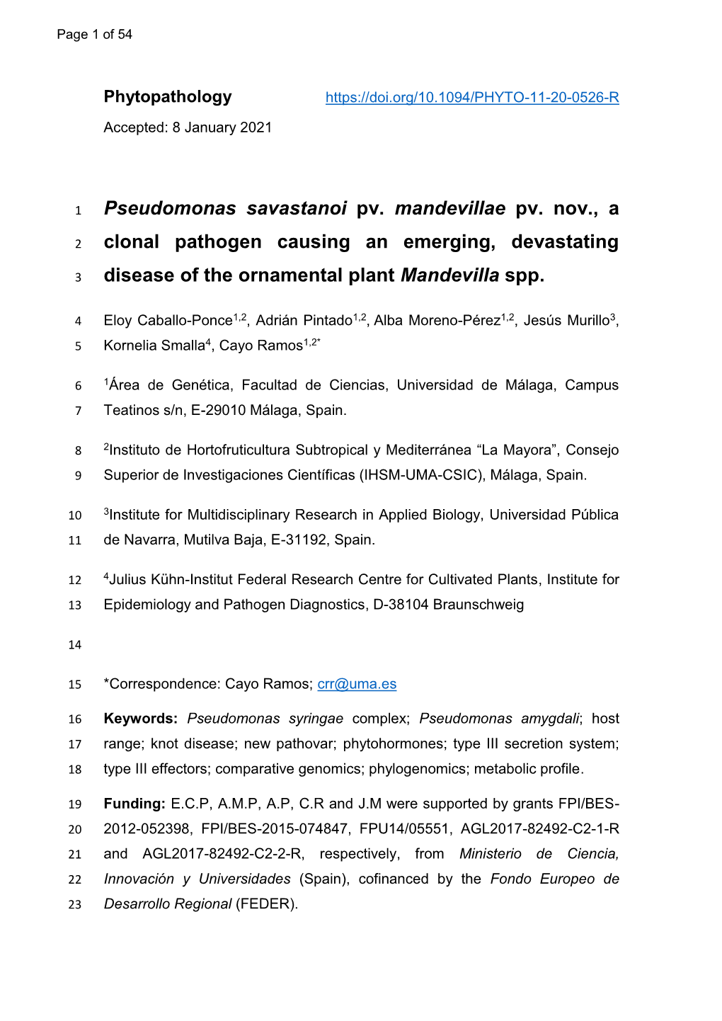 Pseudomonas Savastanoi Pv. Mandevillae Pv. Nov., a Clonal