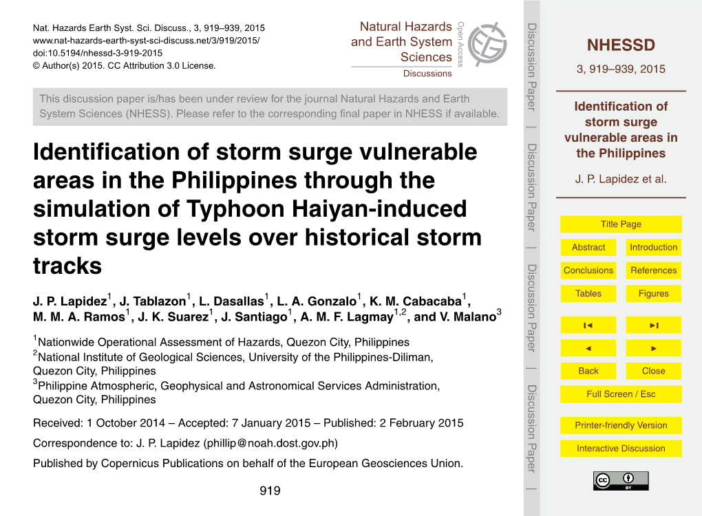 Identification of Storm Surge Vulnerable Areas in the Philippines