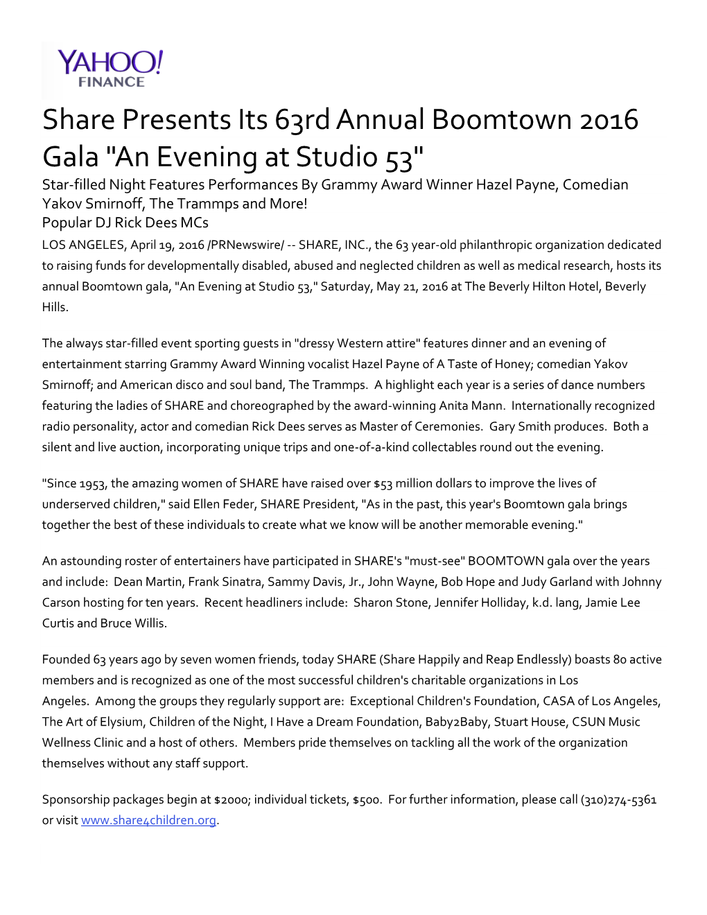 Share Presents Its 63Rd Annual Boomtown 2016 Gala