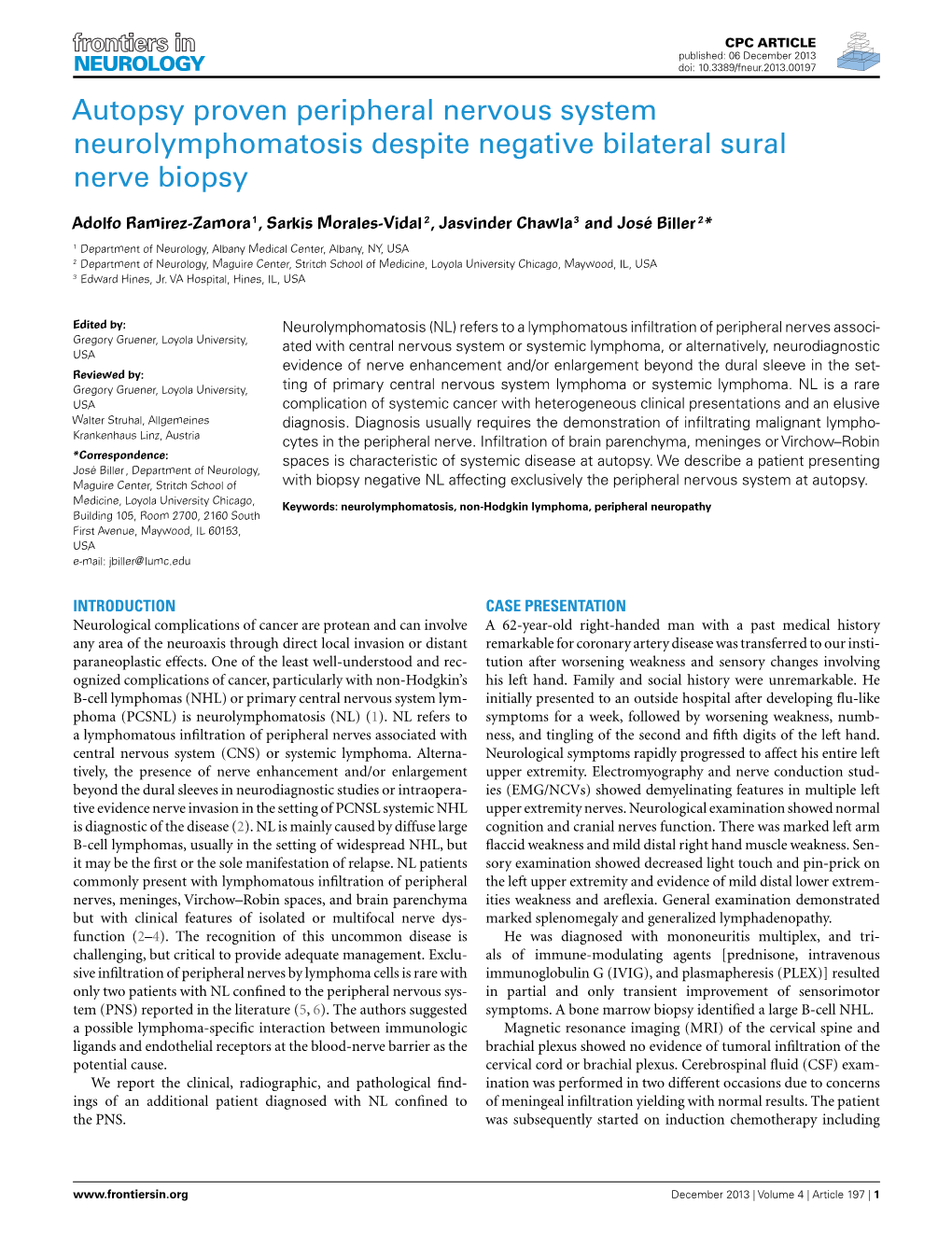 Autopsy Proven Peripheral Nervous System Neurolymphomatosis Despite Negative Bilateral Sural Nerve Biopsy