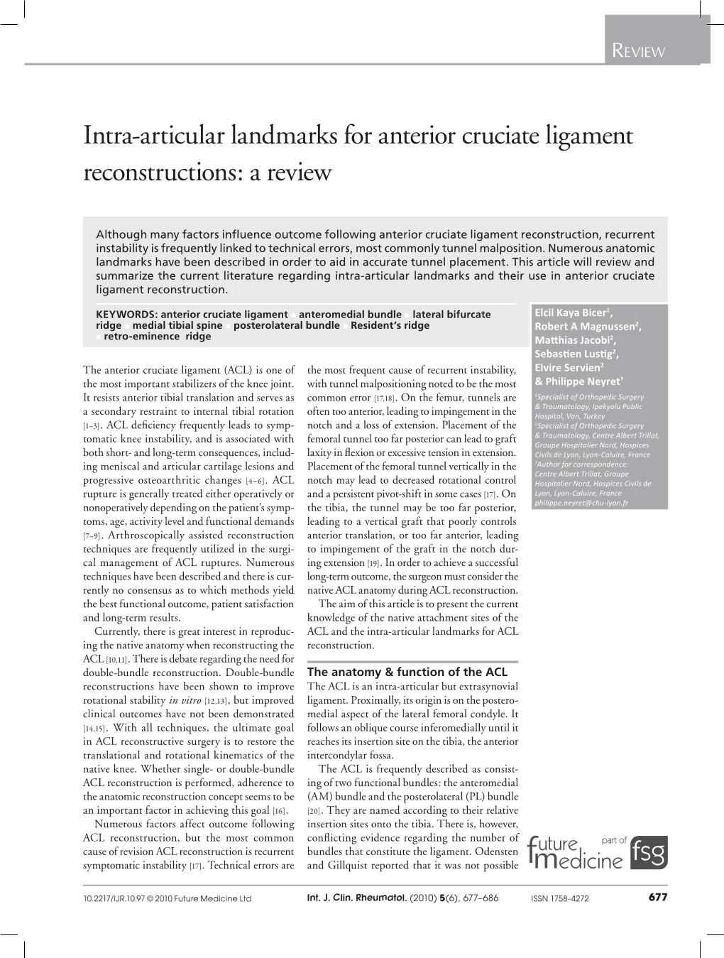 Intra-Articular Landmarks for Anterior Cruciate Ligament Reconstructions: a Review