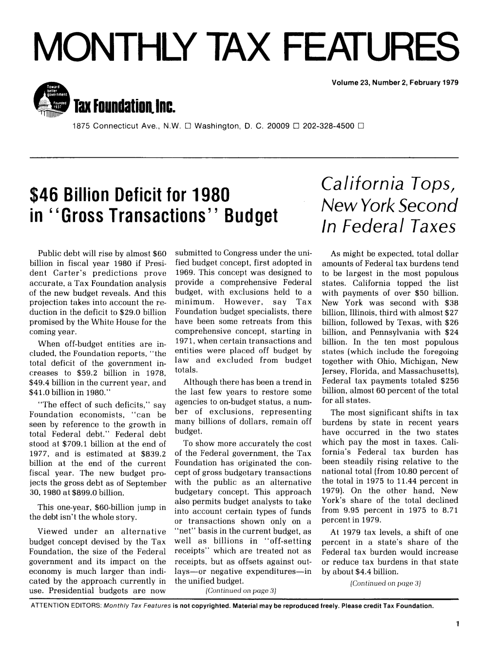 Tax Features Volume 23 Number 2 February 1979