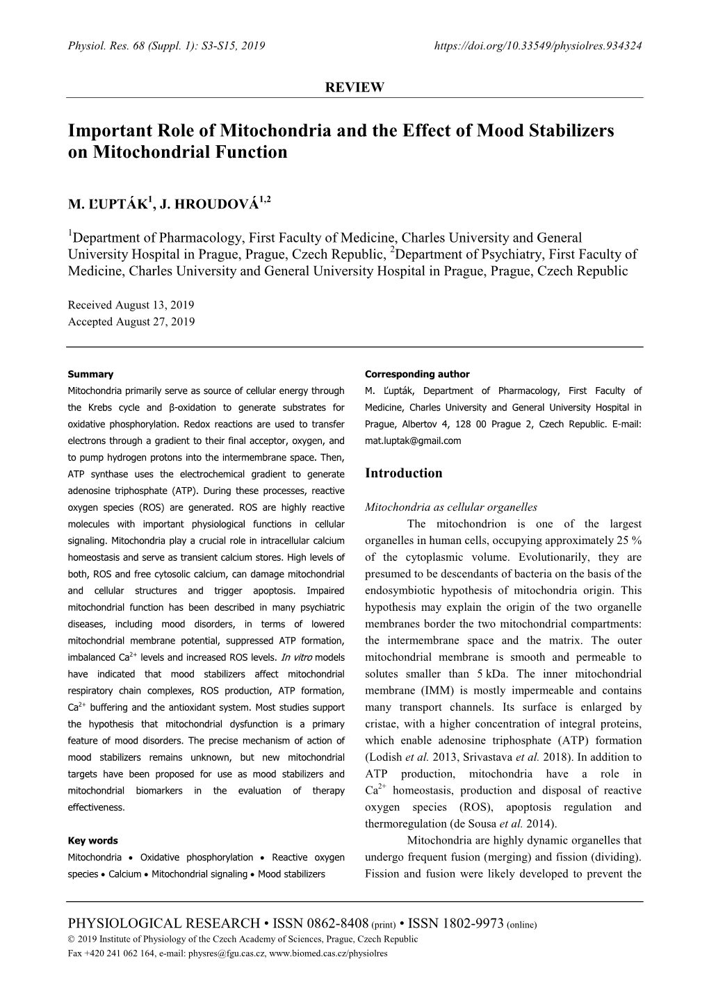 Important Role of Mitochondria and the Effect of Mood Stabilizers on Mitochondrial Function