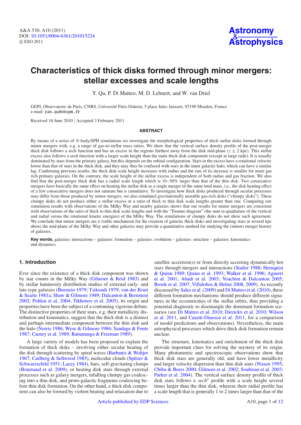 Characteristics of Thick Disks Formed Through Minor Mergers: Stellar Excesses and Scale Lengths