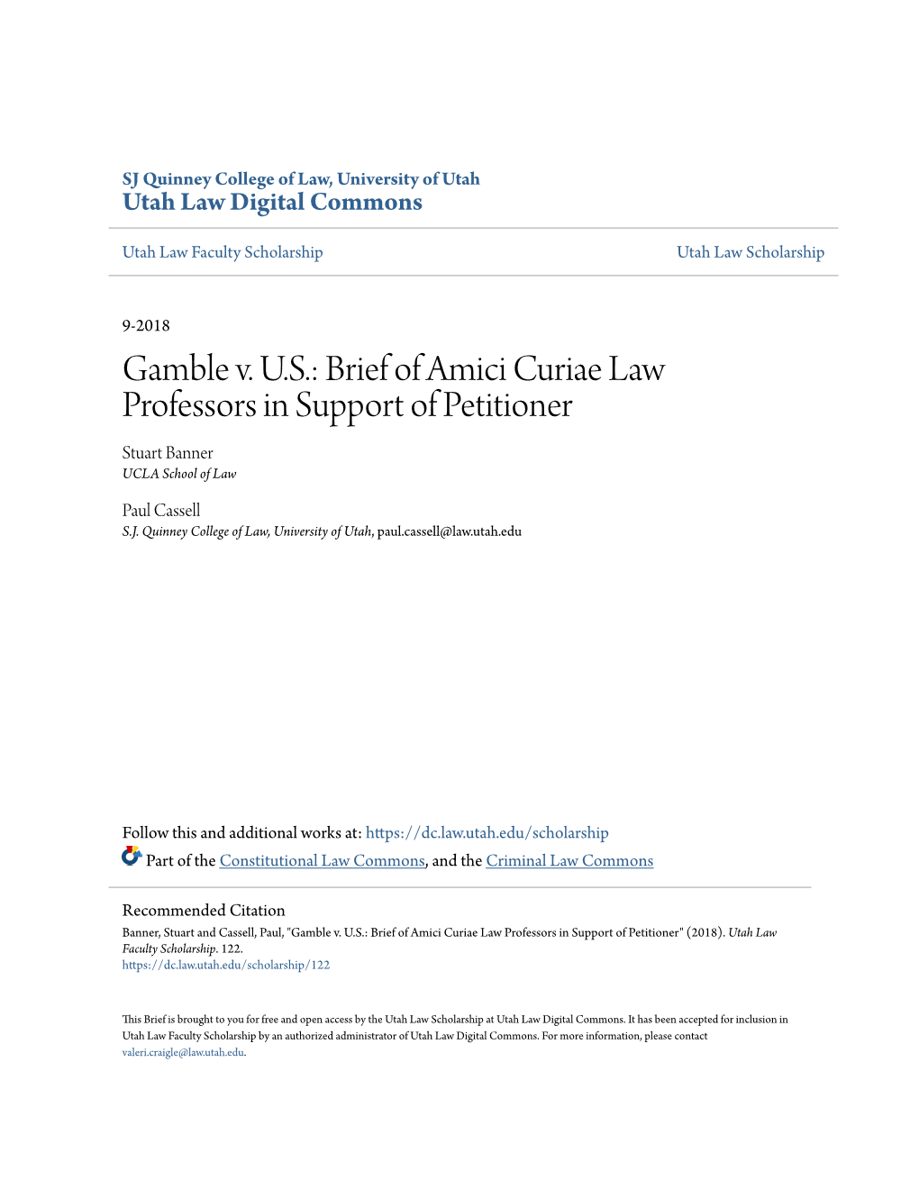 Brief of Amici Curiae Law Professors in Support of Petitioner Stuart Banner UCLA School of Law