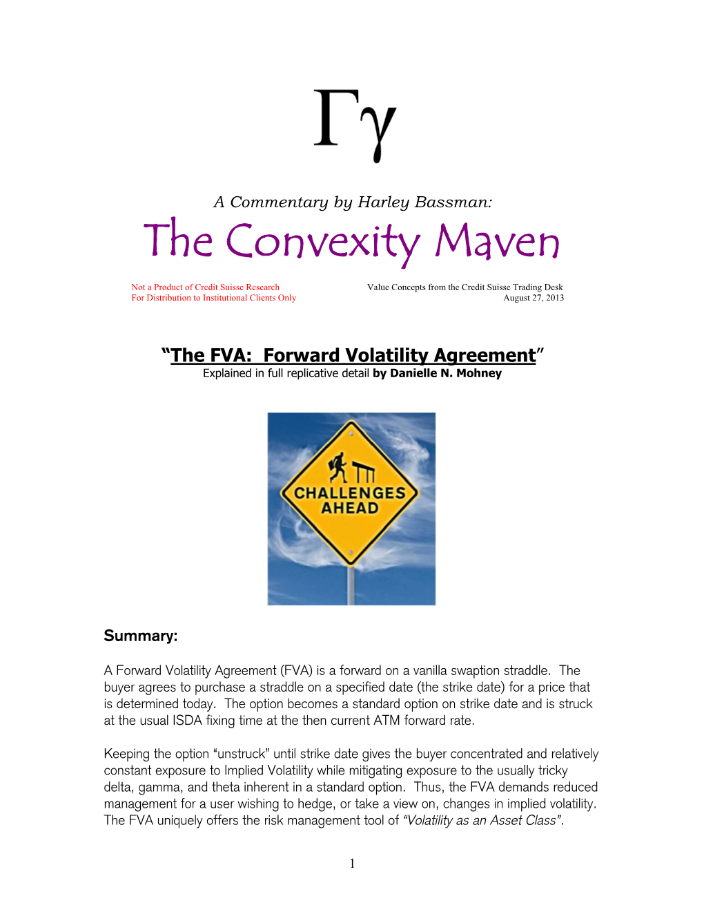 The FVA – Forward Volatility Agreement